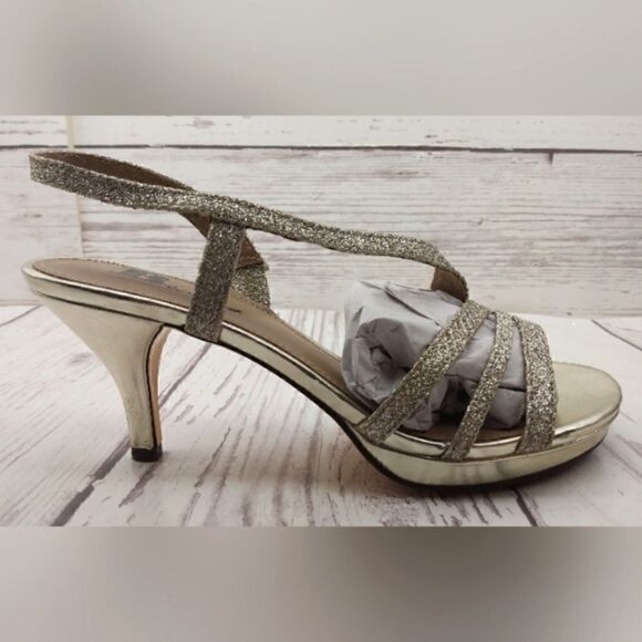 Brown's Formal Silver Gold High Heel Shoes SZ 6 Wedding Party - Picture 5 of 16